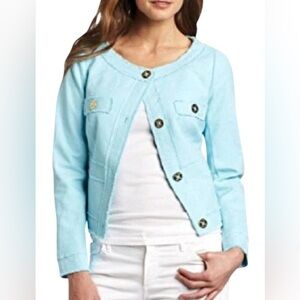 Lilly Pulitzer Millie Jacket Skye Blue Fringe Detail Size S